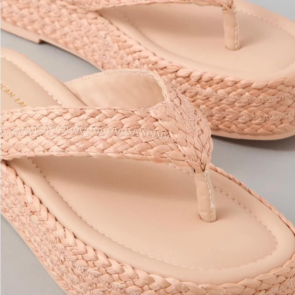 American Eagle Outfitters Peach Braided Platform Thong Sandals